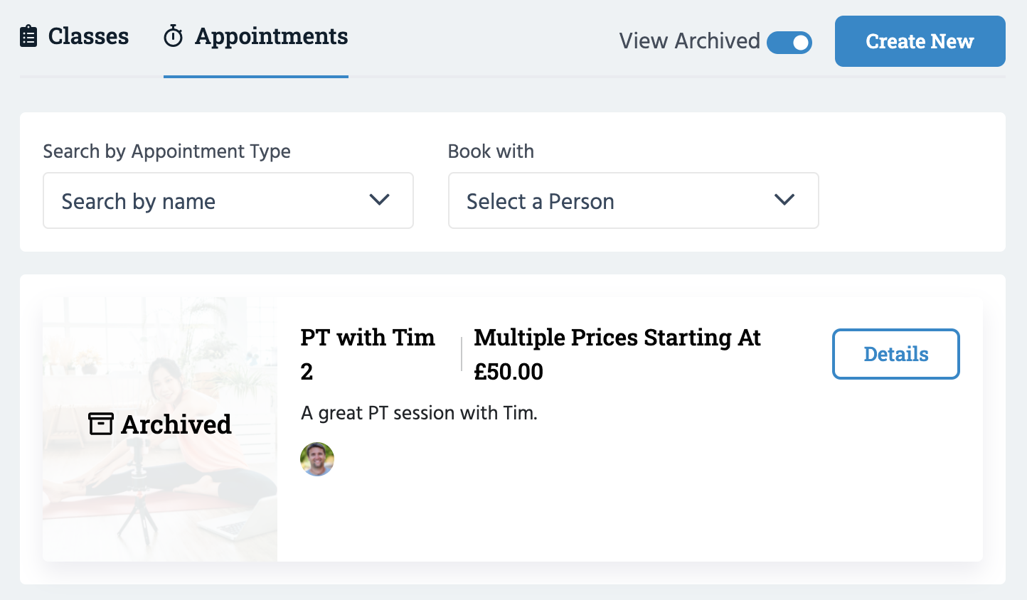 Archived appointments. 