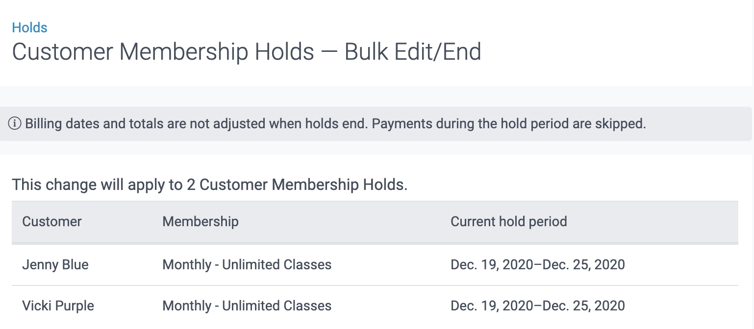 image of customer membership holds - bulk edit/end