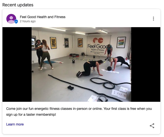 A call to action to promote Feel Good Health & Fitness on Google