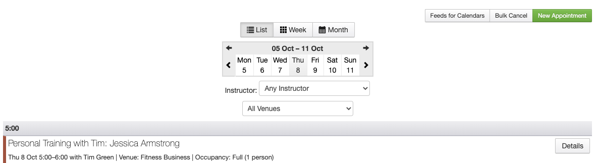 image of the appointment in the calendar