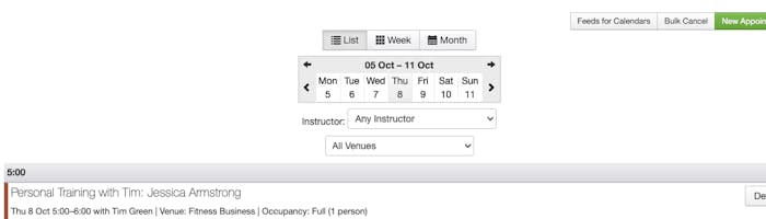 image of the appointment in the calendar