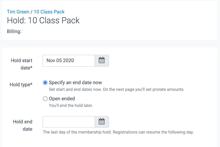 image of putting a class pack on hold