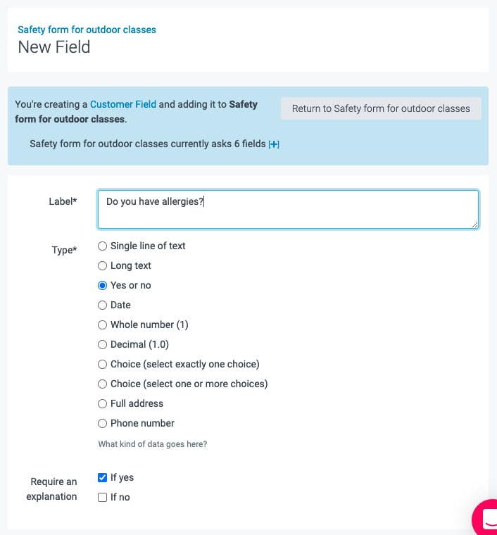 settings for the new safety form 