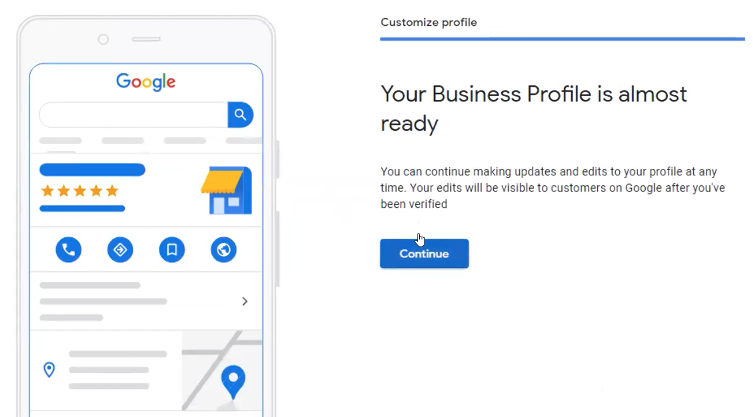 Final stages of creating a Google My Business account