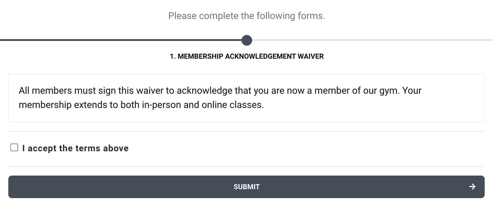 image of the customer waiver and plasce to accept the terms 