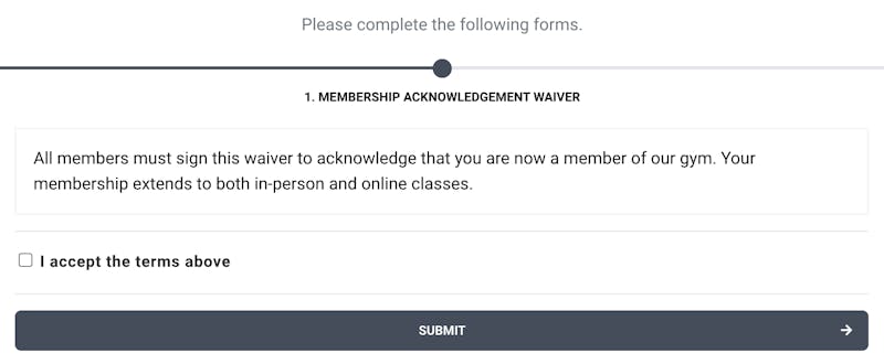 image of the customer waiver and plasce to accept the terms