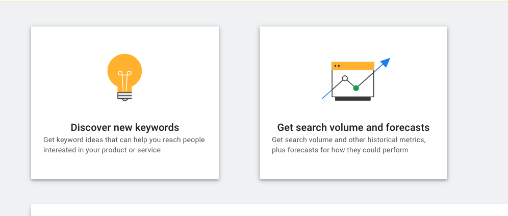 The two options for Keyword Planner