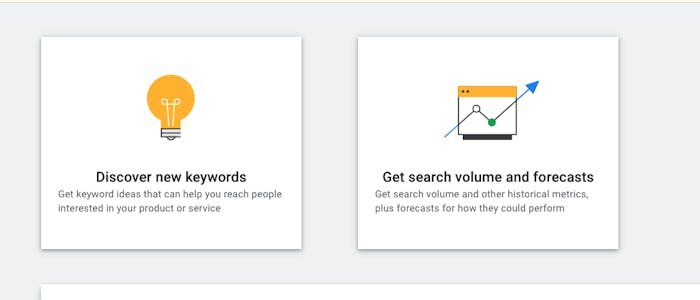 The two options for Keyword Planner