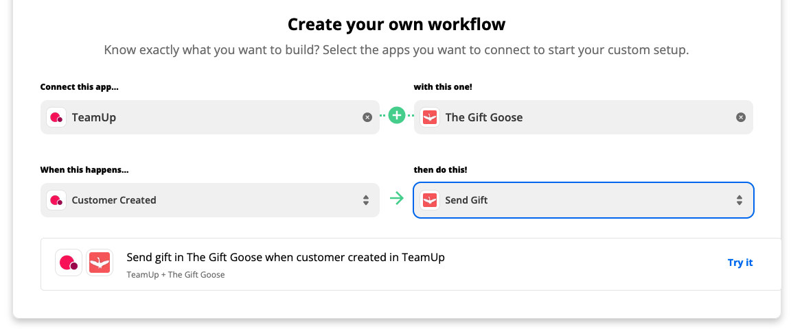 Connecting TeamUp to an app through Zapier