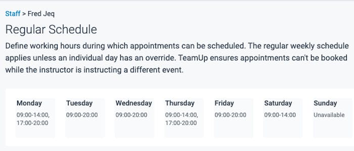 regular schedule for appointments and schedule