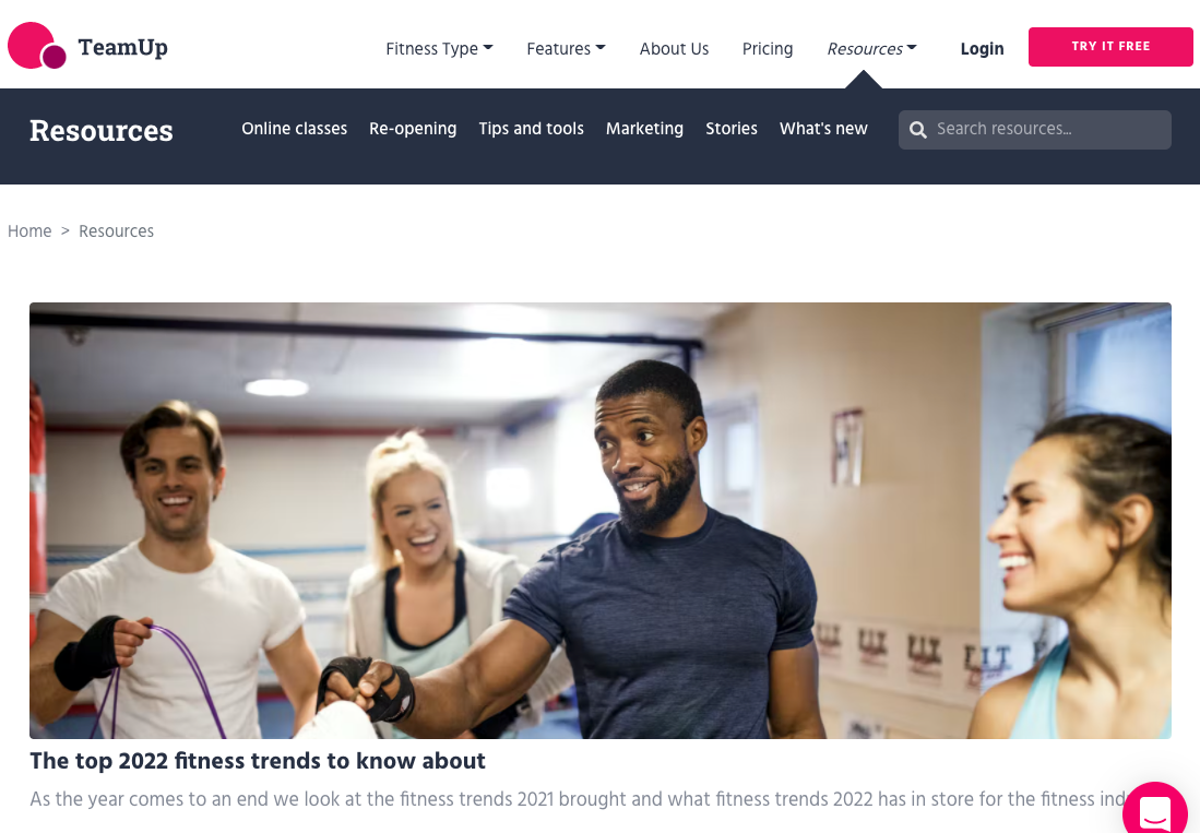 TeamUp Resources homepage