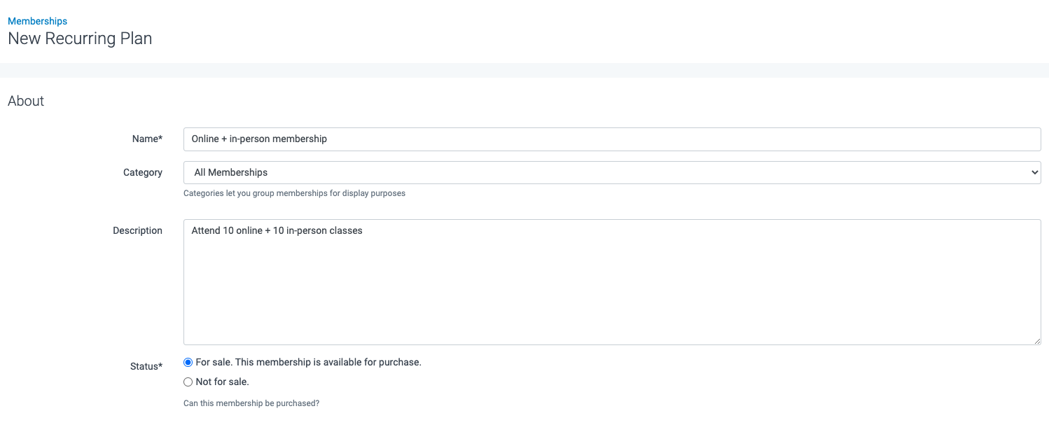 image of new recurring membership plan