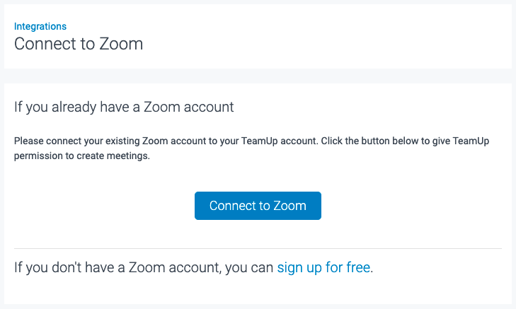 connect to zoom using teamup