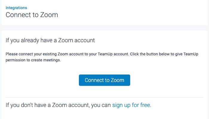connect to zoom using teamup
