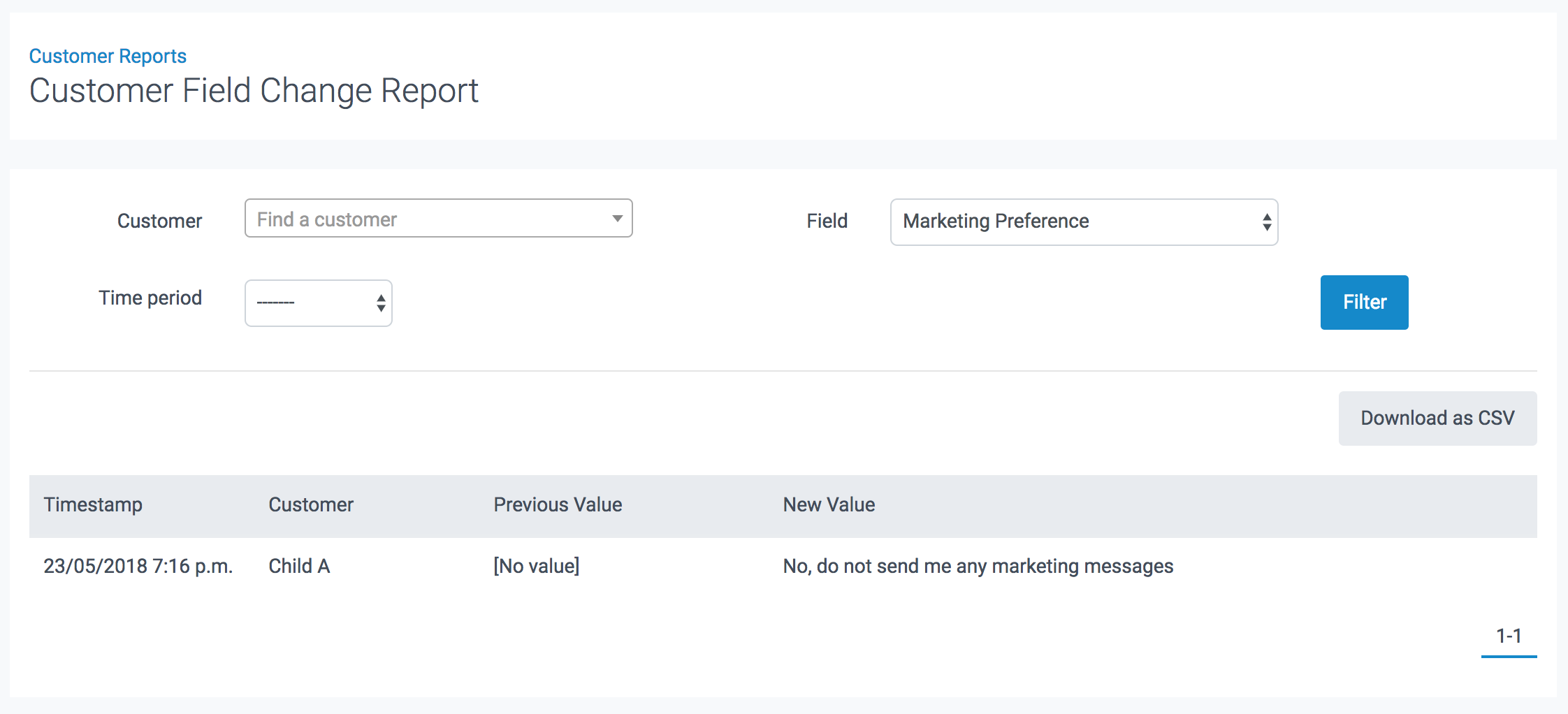 image of customer field change report in teamup