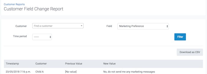 image of customer field change report in teamup
