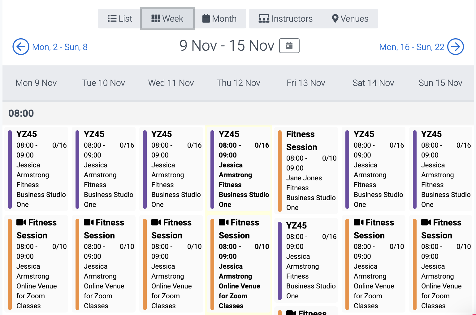 image of the week view in the calendar