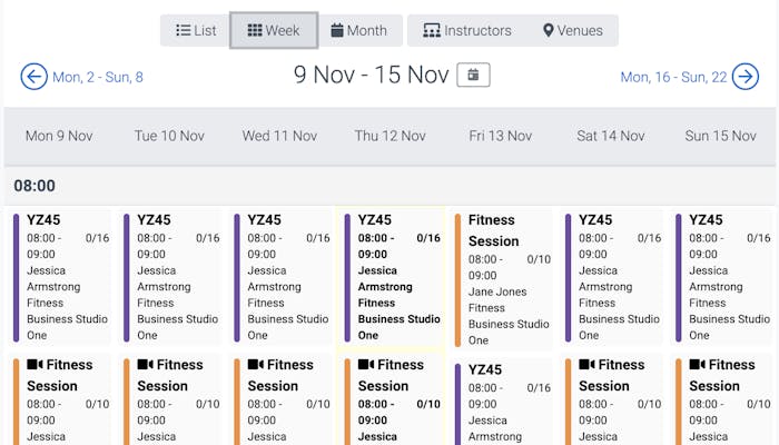 image of the week view in the calendar