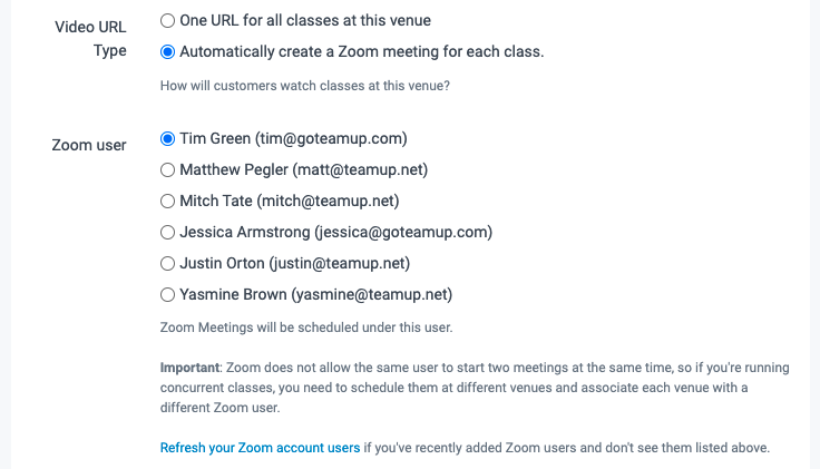 zoom settings in teamup
