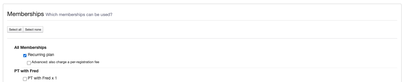 Assigning membership plans for class types