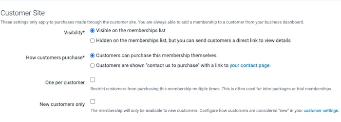 Options for how customers will view the membership plan