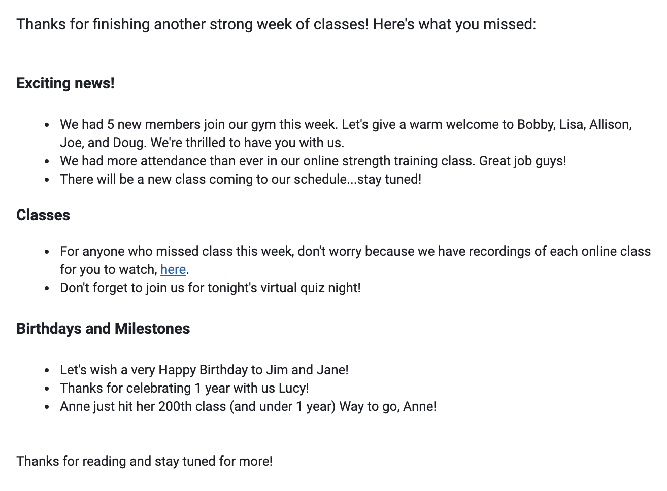 image of a newsletter to customers