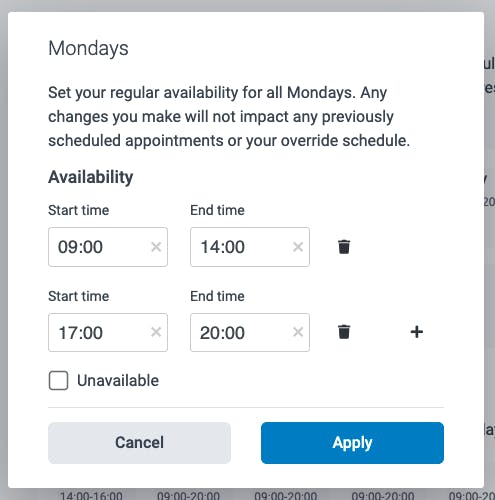 editing the availability in teamup