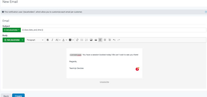 An example reminder email