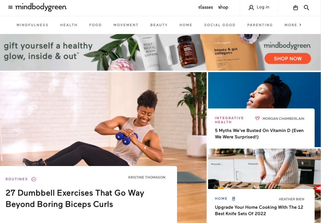 Mindbodygreen homepage