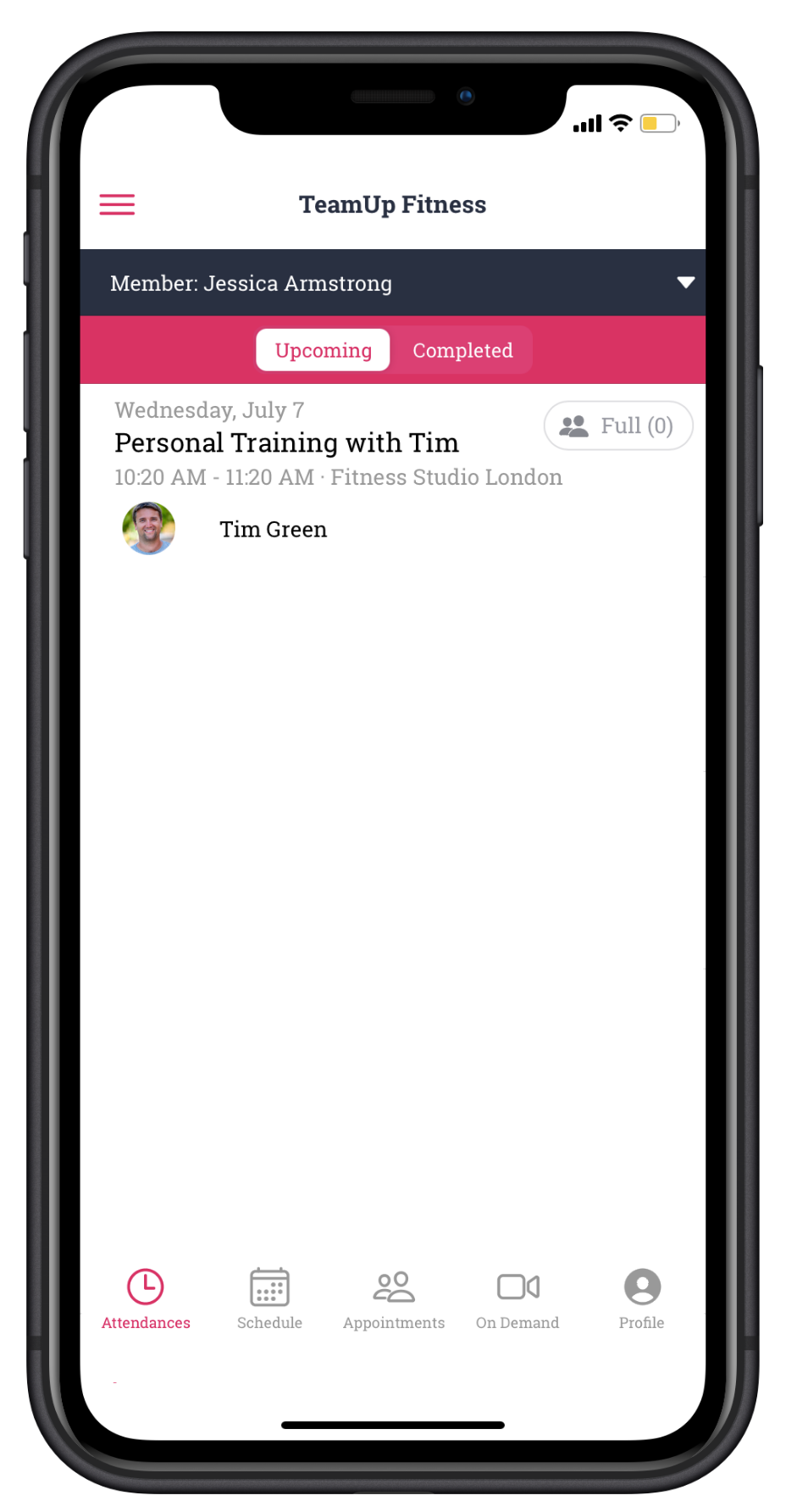 personal training confirmation in the member app