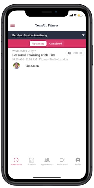 personal training confirmation in the member app