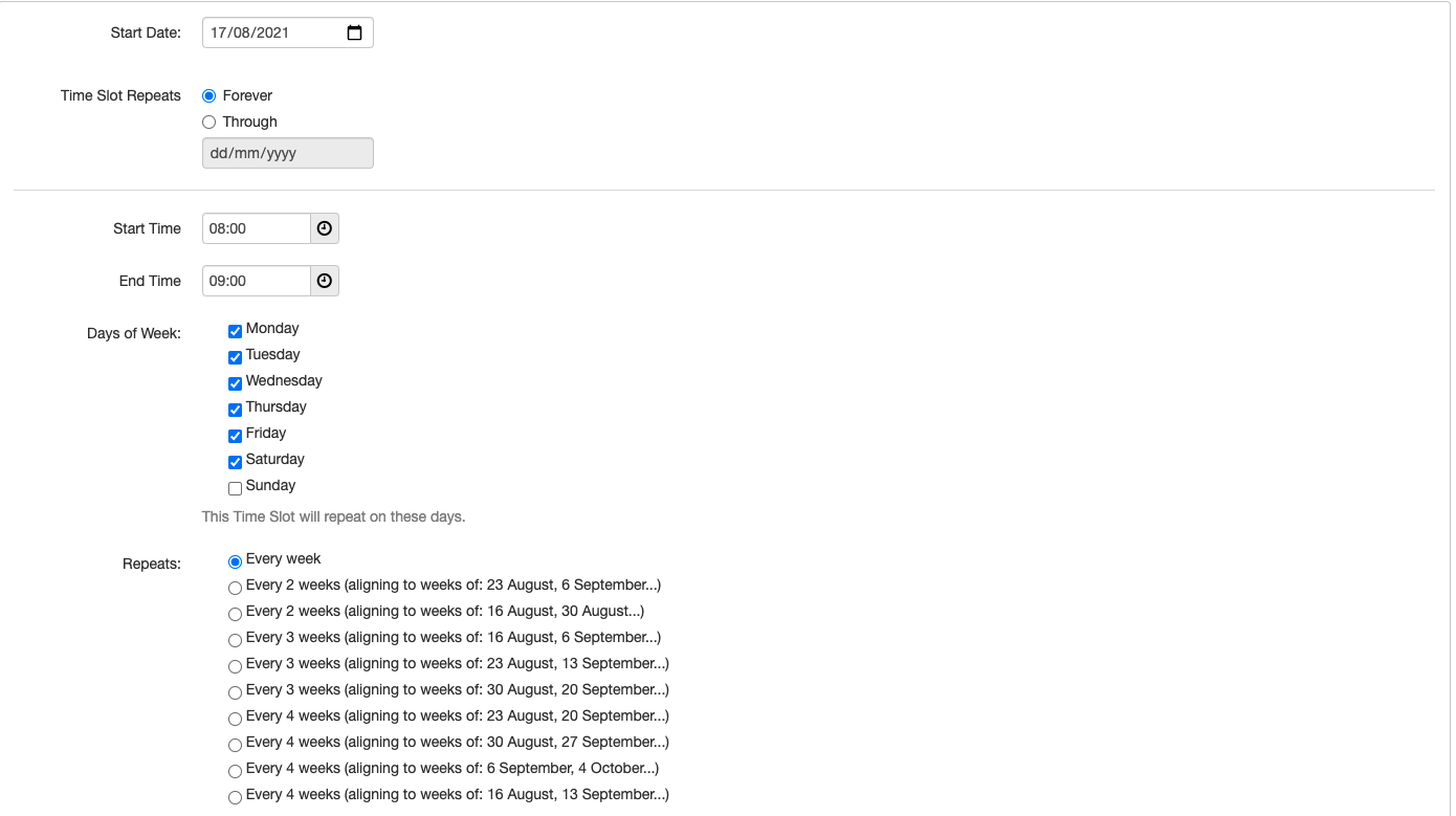 Class scheduling options