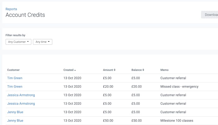 image of the account credits report