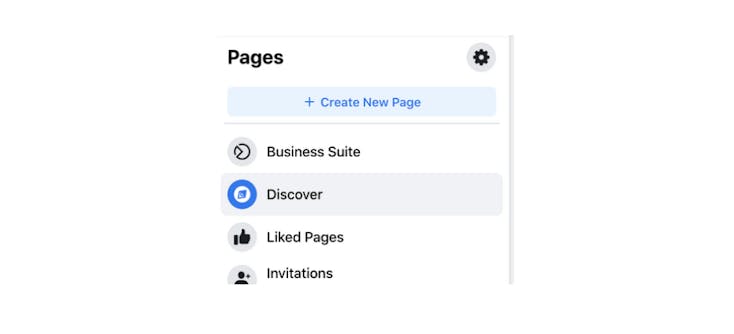 The "Create New Page" button on Facebook