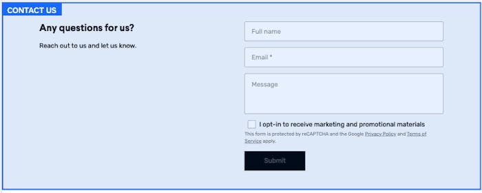 The email subscription form in