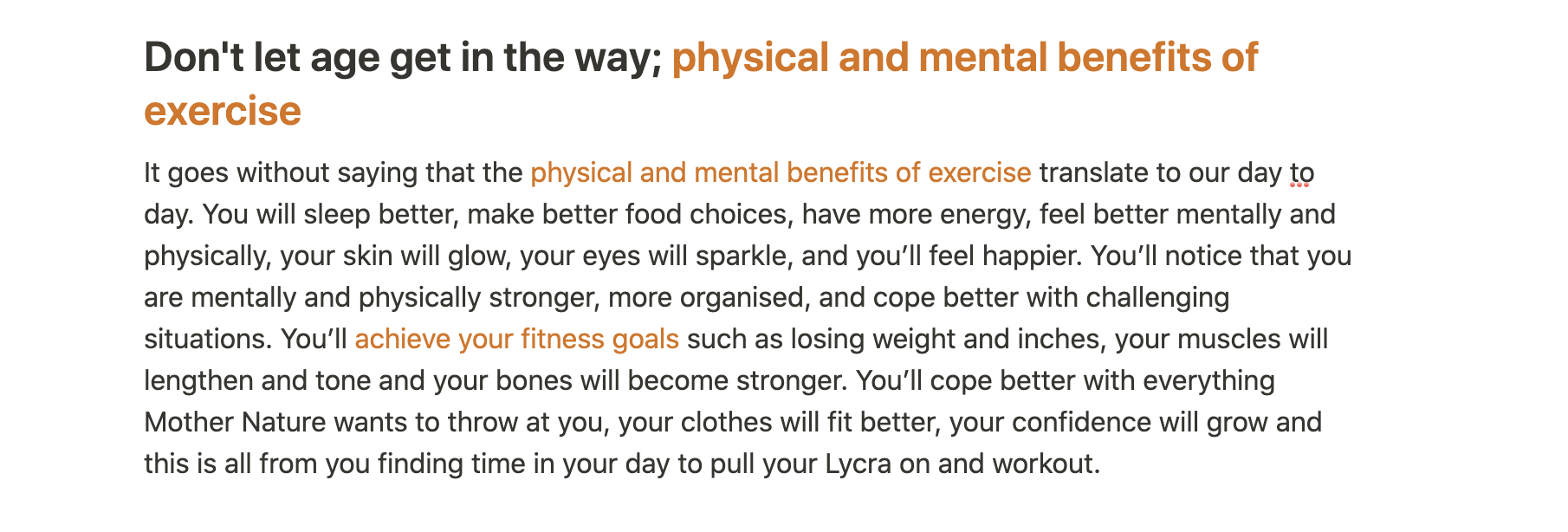 An example of keywords being used in one of Clare's blogs