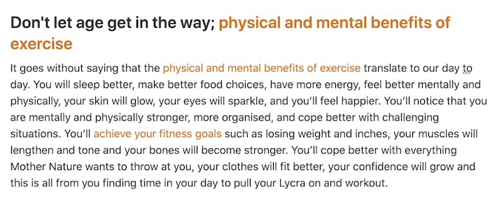 An example of keywords being used in one of Clare's blogs