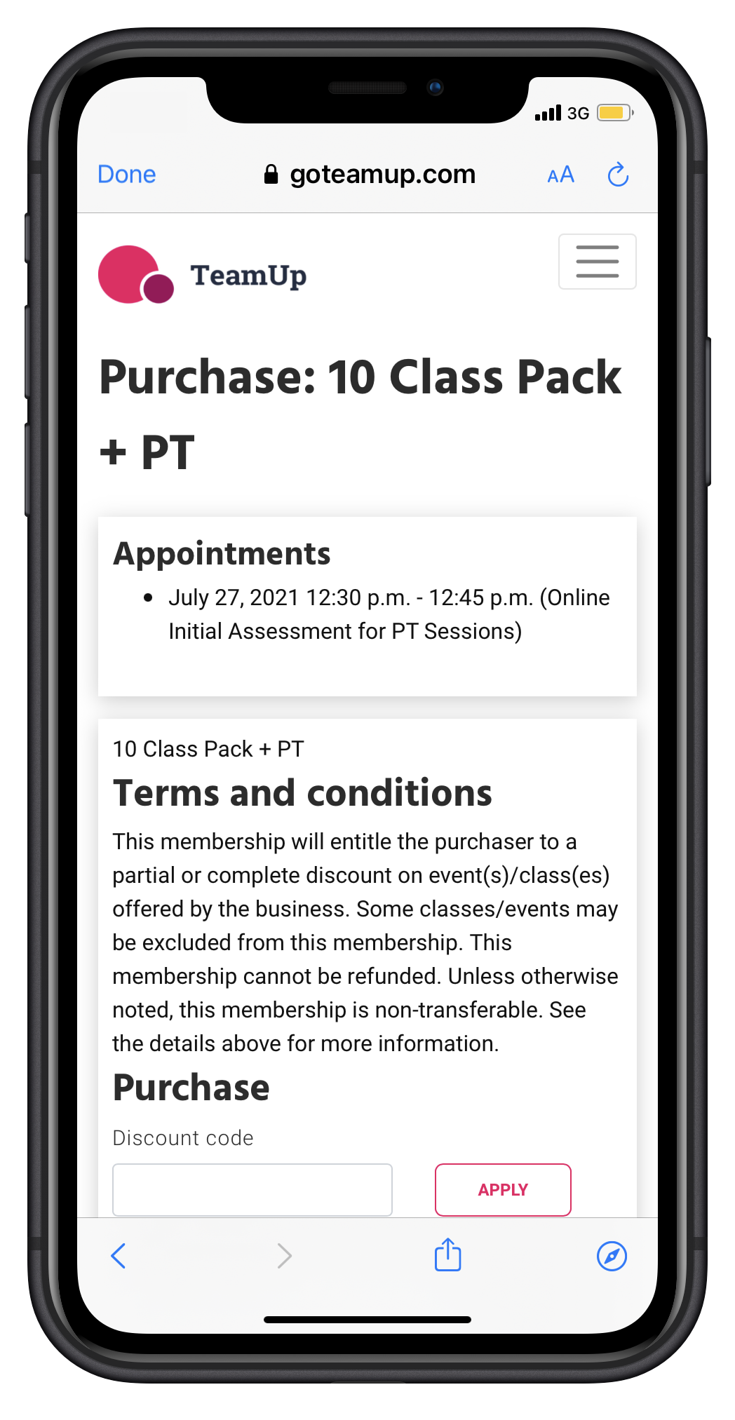 purchasing a membership in member app