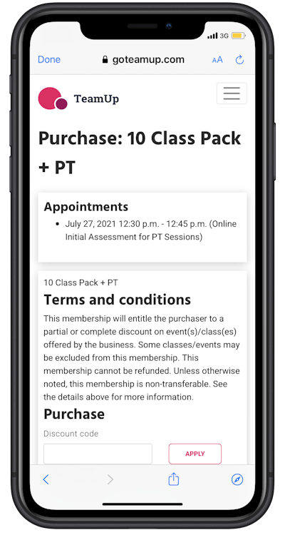 purchasing a membership in member app