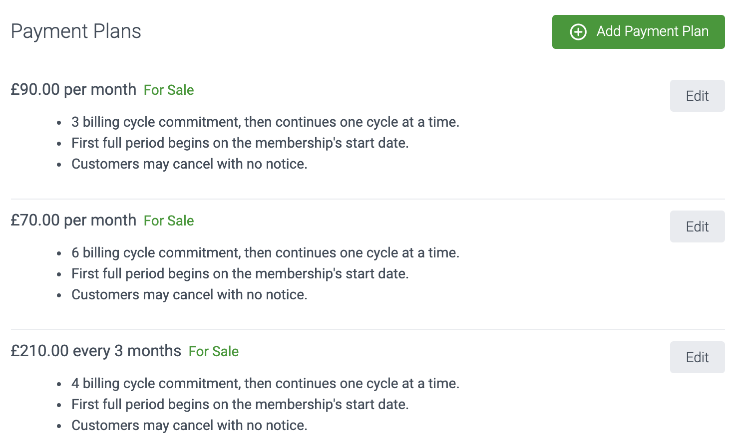 image of a list of payment plans