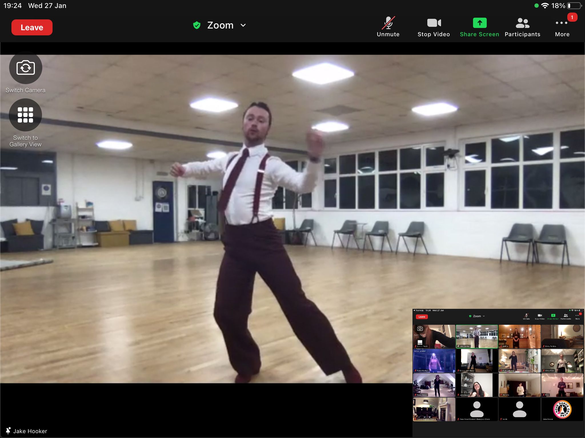 jake hooker owner of hove dance centre teaching an online class