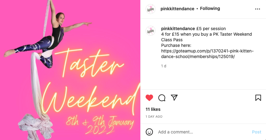 pink kitten dance school instagram photo