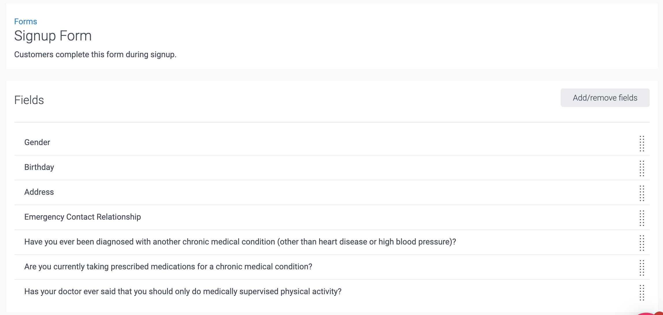Create your own forms in the TeamUp dahboard