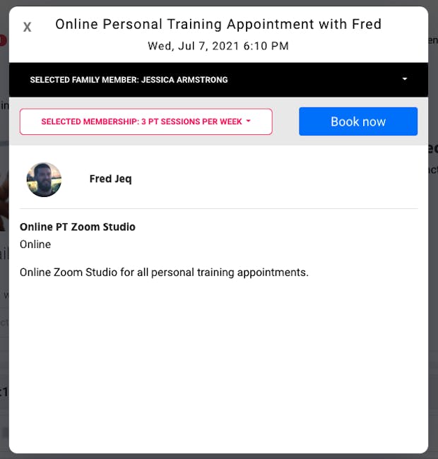 online personal training appointment