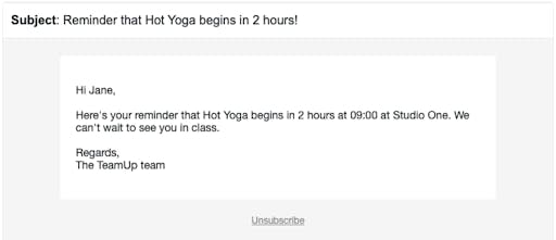 An example pre-class notification