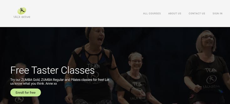 A "free taster classes" promotion from Talk active