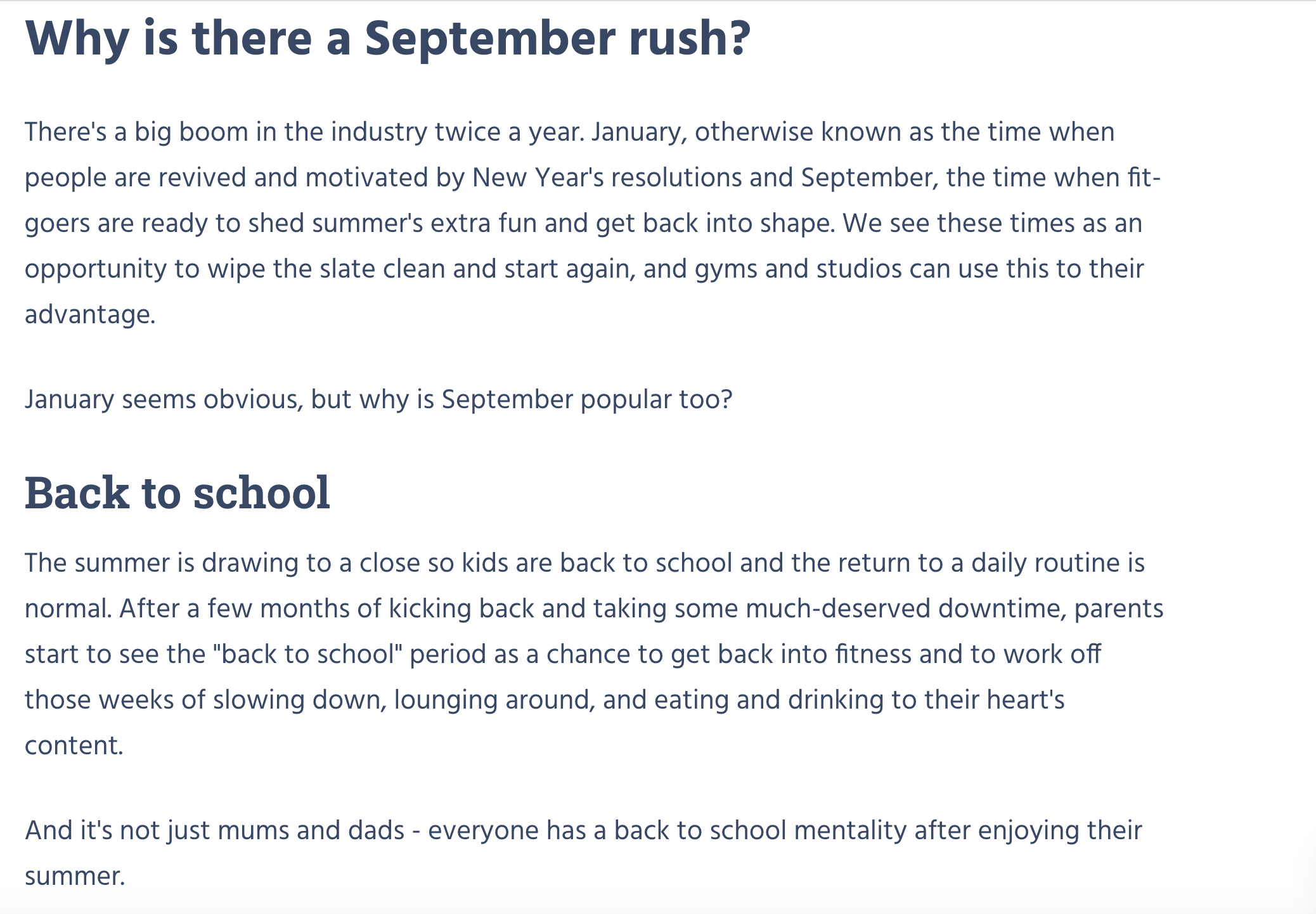 An example of a simple blog structure: H2 followed by a short paragraph