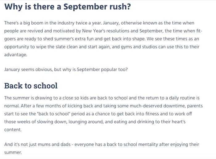 An example of a simple blog structure: H2 followed by a short paragraph