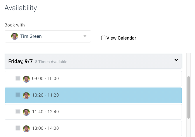 time availability in appointment list