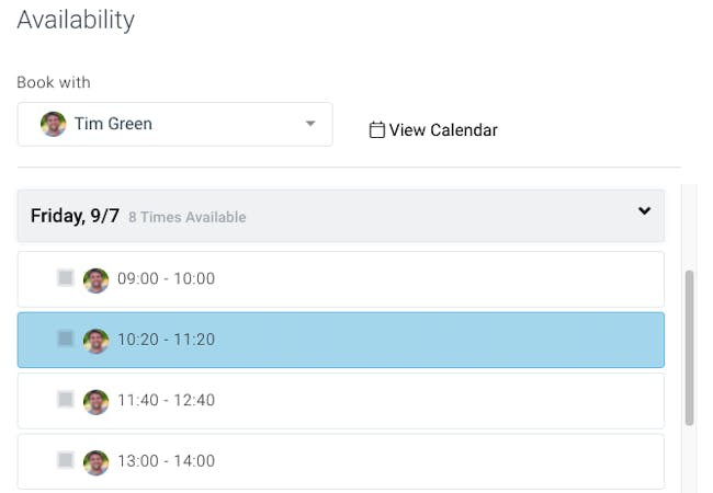 time availability in appointment list